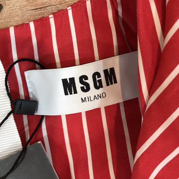 NWT $695 MSGM Size 40 US 6 Red White Ruffled Striped Cotton Poplin Jumpsuit - Picture 7 of 8